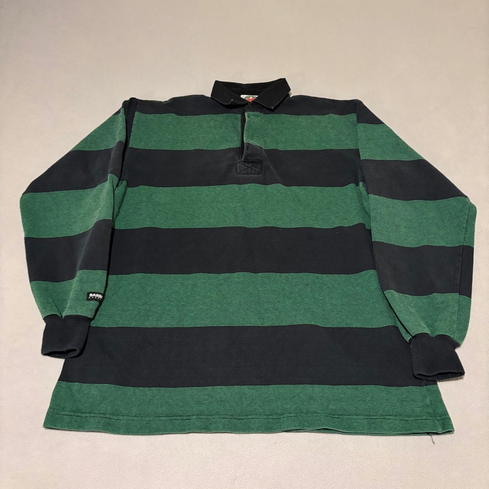 Barbarian Rugby Wear Mens Green Black Striped Long Sleeve XXL Casual Fall